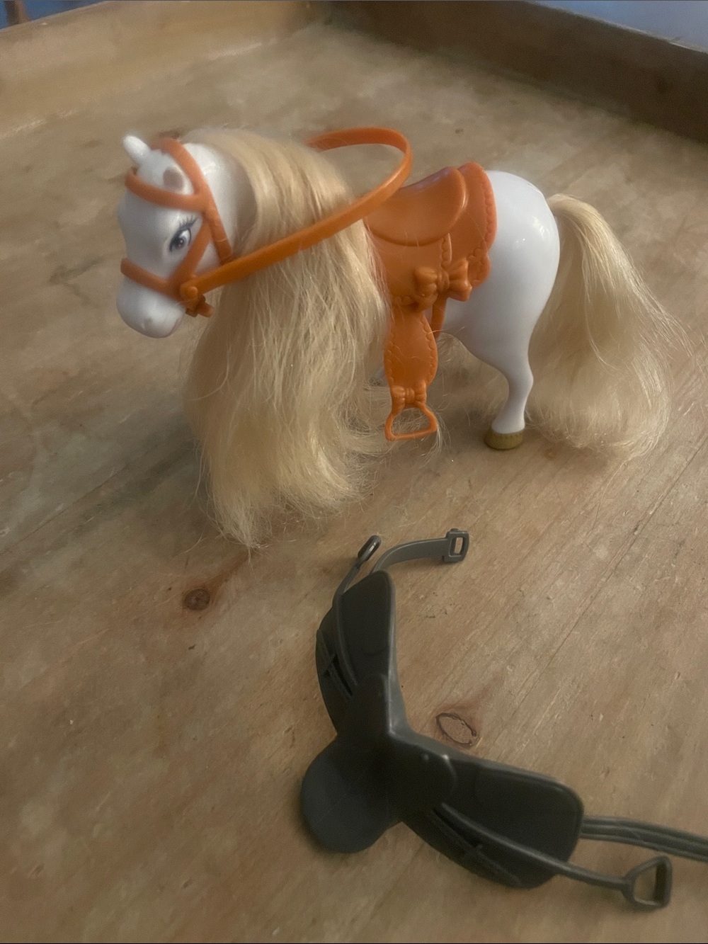 White Pony Toy with Blonde Mane and Orange Saddle - Kids Dolls & Accessories